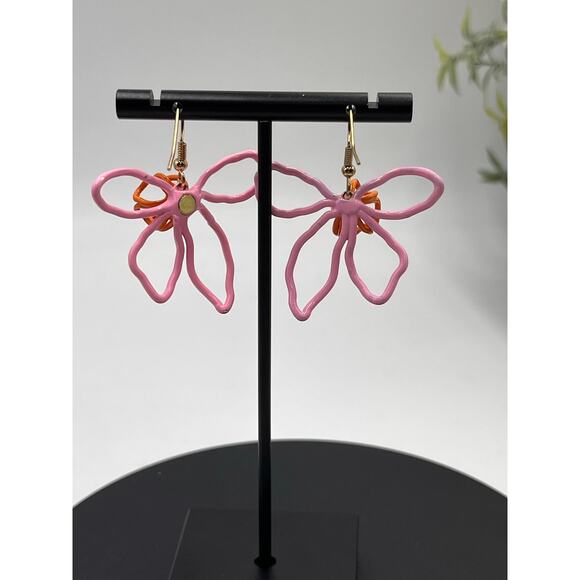 Mignonne Gavigan Bridget Bright Pink Orange Enamel Flower Dangle Earrings - Picture 4 of 8